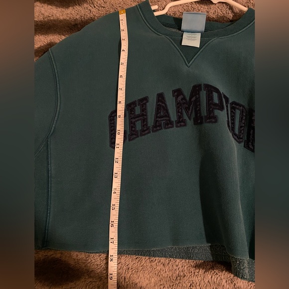 Champion Reverse Weave  Cropped Sweatshirt Teal Women Size L - Picture 4 of 5